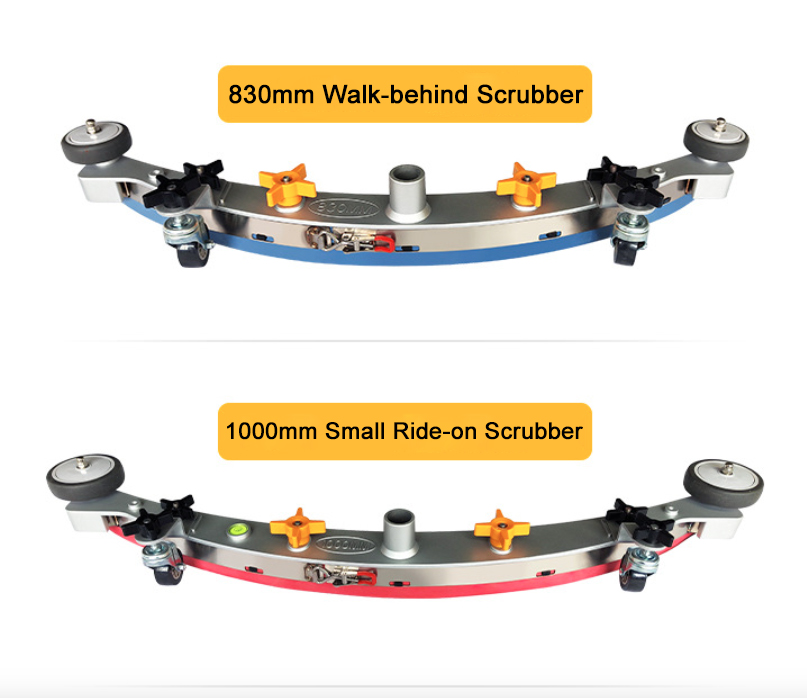 830mm walk behind and 1000mm small ride on floor scrubber squeegee tool frame replacements with rubber blades.
